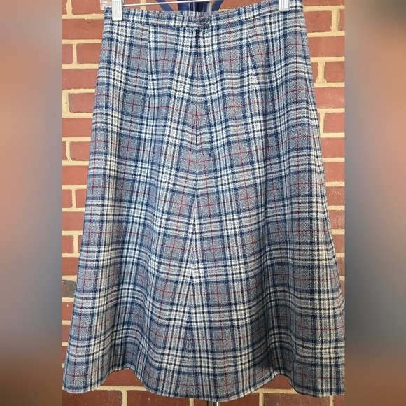 Pendleton 70's Vintage Blue Red Plaid A-Line Skirt - Picture 3 of 4